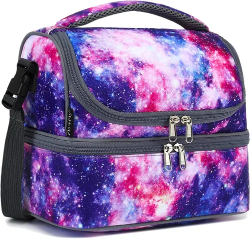 Vista 9 de FlowFly Bolsa de almuerzo aislada de dos pisos para niños, niñas, hombres, mujeres, con correa ajustable, para automóvil