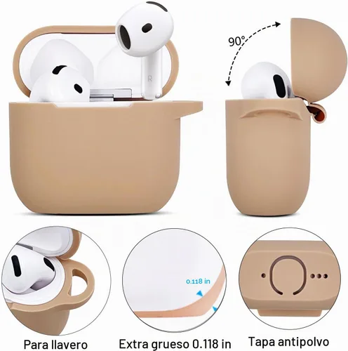 Vista 4 de KOUJAON Funda compatible con AirPods 4, funda protectora de silicona suave con llavero de pulsera, compatible con auriculares inalámbricos Apple Té