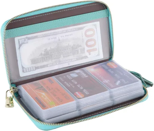 Vista 19 de Easyoulife - Billetera con cierre de mujer, tarjetero de cuero, cartera con cremallera, bloqueo RFID rosado (Bean Pink)