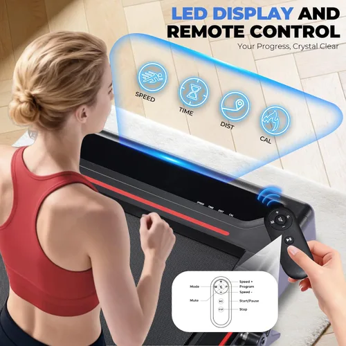 Vista 5 de GORISE Walking Pad Treadmill with Adjustable Height Handle Bar, 3HP Quiet Foldable Under Desk Treadmill, Portable Treadmills for Home 350LBS with