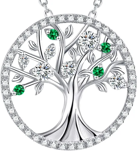 Vista 14 de Collar de árbol de la vida para mujer, collar de perlas esmeralda piedras natales de mayo, junio, para esposa, mamá, regalos de cumpleaños