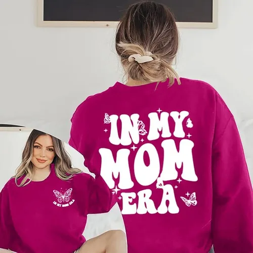 Vista 2 de Sudadera con texto en inglés "In My Mom Era" para mujer, sudadera casual con estampado de letras y manga larga