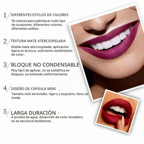 Vista 4 de Labiales de 18 colores de pastillas de cápsula, mini lápiz labial, juego de lápiz labial mate de larga duración, tinte de labios – Labiales Mate 24