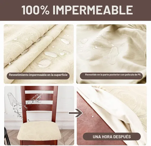 Vista 3 de Genina Fundas de Asiento de Silla Impermeables Fundas de Silla de Comedor Paquete de 2 Fundas de Asiento Elásticas para Protector de Silla