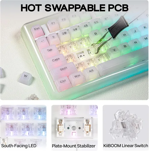 Vista 6 de KiiBoom Jade75 - Teclado mecánico de moldeo de resina al 75%, BT5.0USB-C2.4GHz, teclado inalámbrico para juegos, QMK y VIA programable