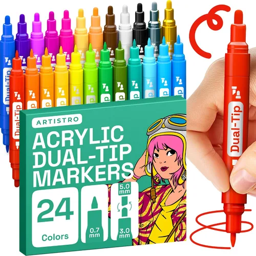 Vista 9 de ARTISTRO 24 bolígrafos de pintura de doble punta con purpurina brillante, marcadores deslumbrantes con tinta acrílica para piedra, cerámica, madera