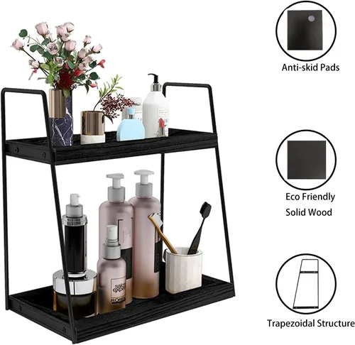 Vista 6 de Dorhors Organizador de encimera de baño de 2 niveles, organizador de tocador para encimera de baño, estante de madera para cocina (negro)