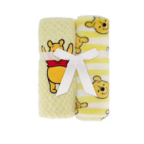 Vista 3 de Disney Paquete de 2 mantas de bebé para bebés y recién nacidos, manta de forro polar texturizado de felpa Winnie The Pooh, regalo unisex perfecto