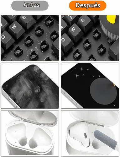 Vista 6 de Tounee Kit limpiador de teclado, kit de limpieza electrónica con cepillo grande retráctil, portátil, kit de herramientas múltiples 20 en 1 para Negro