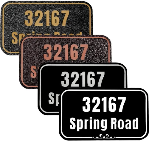 Vista 37 de Placa de dirección de metal personalizada, señales de números para placa de pared de casa, señal de dirección con nombre de calle, números de casa