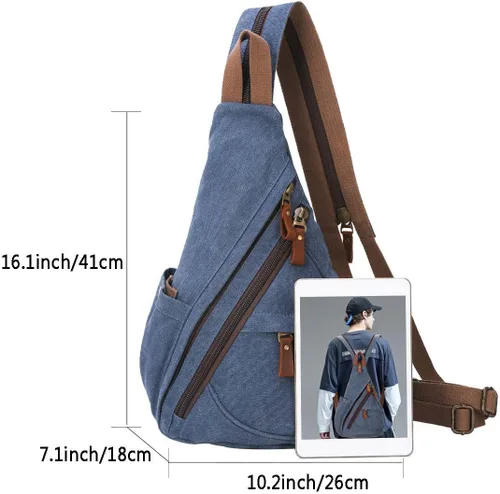 Vista 2 de KL928 Canvas Sling Bag - Small Crossbody Backpack Shoulder Casual Daypack Rucksack for Men Women