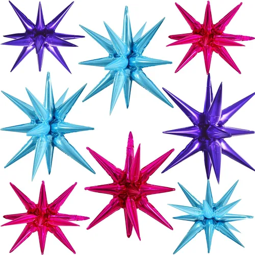 Vista 61 de TONIFUL 4 globos 4D enormes de estrella negra de 22 pulgadas, globos de aluminio de Mylar de estrella explosión para suministros de fiesta, telón