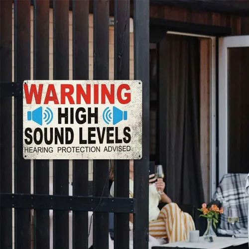 Vista 6 de Funny Metal Signs Posters HIGH SOUND LEVELS Sign Wall Art for Yard Sign Outdoor Lawn Garden Home Decor 8X12inch