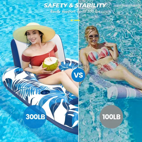 Vista 6 de JCLEAL Flotadores de piscina para adultos de 1-2-3 personas, tumbona inflable extra grande, silla reclinable reclinable con respaldo, reposapiés