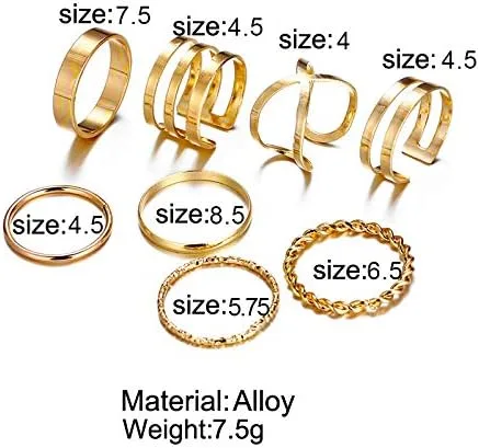 Vista 3 de FINETOO 8 PCS Simple Knuckle Midi Ring Set Vintage Plated GoldSilver for WomenGirl Finger Stackable Rings Set DIY Jewelry Gifts