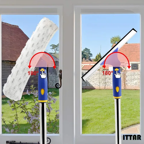 Vista 4 de ITTAR Escobilla de ventana con 2 juegos de postes de acero inoxidable, herramientas de limpieza de escobilla con almohadillas de microfibra, kit