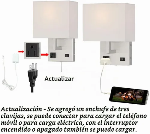 Vista 8 de HomeFocus - Lámpara de pared de noche con tomacorriente, lámpara de pared, apliques de pared, lámpara de pared para dormitorio, sala de estar
