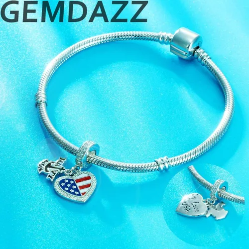 Vista 3 de GEMDAZZ Juego de regalo para el día de la madre, dije de mamá azul marino y colgante brillante de corazón de mejor mamá en plata de ley 925, regalo