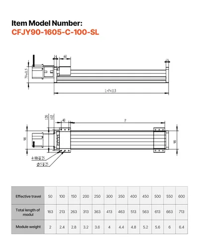 Vista 7 de VEVOR Actuador de etapa lineal, carrera efectiva de 100 mm, guía de movimiento lineal CNC de husillo de bolas, eje óptico doble, C7 de alta