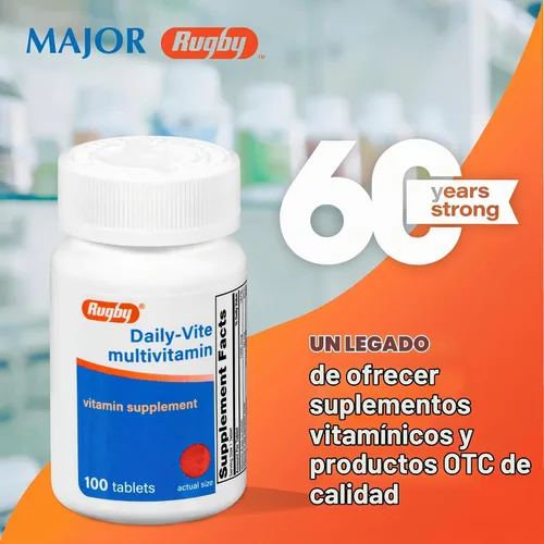 Vista 2 de Rugby Daily-Vite Multivitamin - Suplemento vitamínico diario - 100 tabletas (1 paquete)