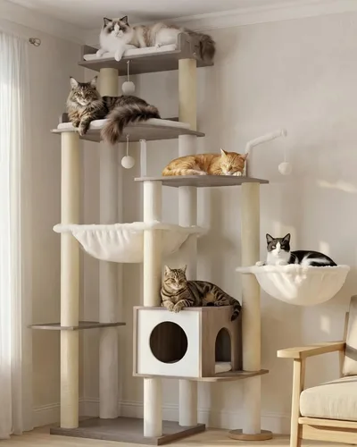 Vista 2 de Heybly Árbol para Gatos, Torre Alta de Madera de 70.5 Pulgadas para Gatos Grandes de Interior con Estructura Extra Estable, Muebles Modernos