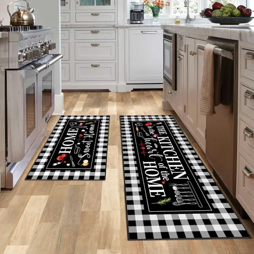 Vista 15 de JWXCBIM Juego de 2 alfombras de cocina con diseño de gato, decoración de estilo granja campestre, tapete de piso de cocina, alfombra antideslizante