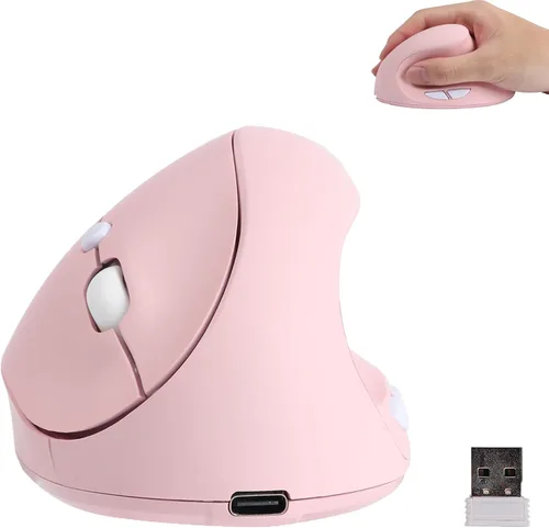 Vista 9 de Ratón vertical ergonómico inalámbrico, mouse Ergo portátil silencioso recargable con receptor USB 2.4G, 6 botones, agarre cómodo, reduce el dolor
