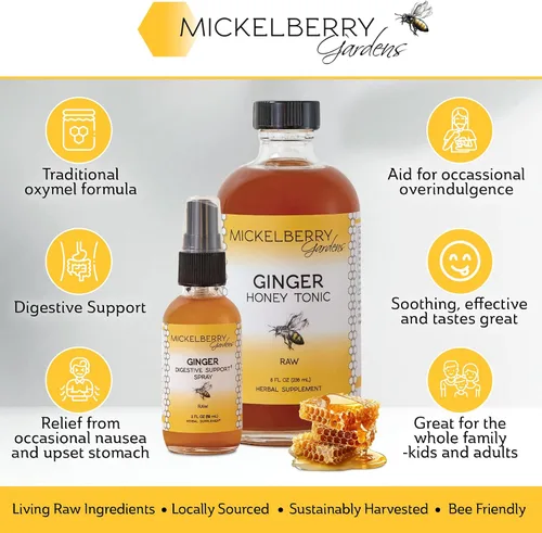 Vista 2 de Mickelberry Gardens Spray de miel de jengibre para apoyo inmunológico, chupitos de jengibre orgánico y jarabe para aumentar la inmunidad, salud