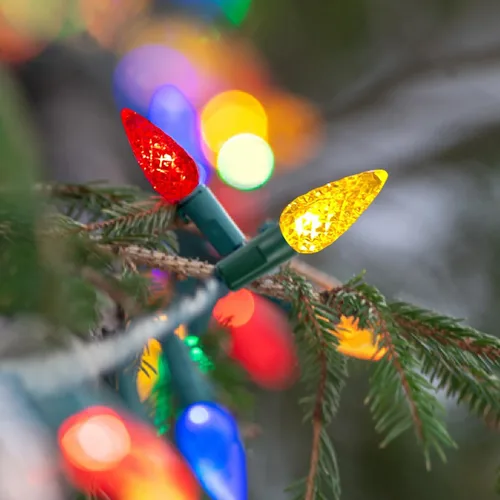 Vista 7 de 39 pies 100 luces LED solares C6 LED de Navidad – al aire libre, 8 modos C6 fresa multicolor cadena de luces para árbol de Navidad, vacaciones