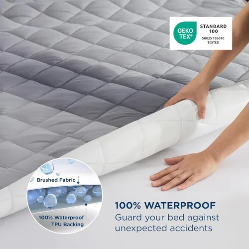 Vista 3 de Bedsure Protector de colchón impermeable tamaño individual, cubrecolchón acolchado con bolsillo profundo de hasta 22 pulgadas, funda de cama suave