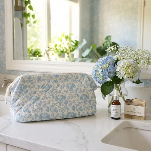 Vista 7 de Bolsa de viaje acolchada para herramientas para el cabello compatible con Dyson secador de pelo, bolsa de herramientas para el cabello floral Azul