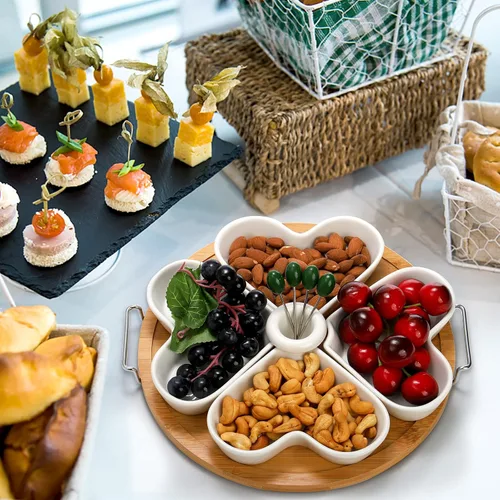 Vista 7 de ZEAYEA Bandeja para servir aperitivos de 11 pulgadas con soporte, plato de cerámica dividido para servir con palillos de comida para Navidad