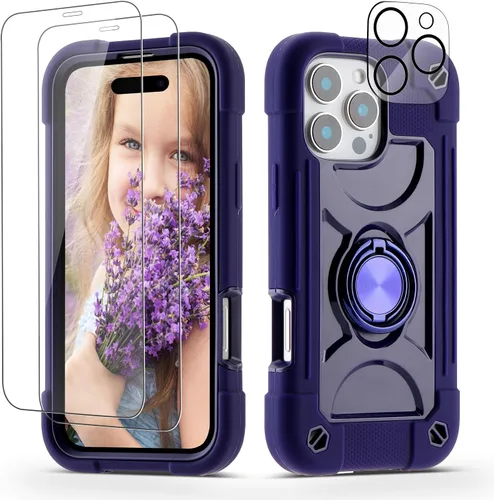 Vista 66 de Funda para iPhone 11 de 6.1 pulgadas con soporte de anillo, con 2 protectores de pantalla de vidrio, resistente a los golpes, resistente a