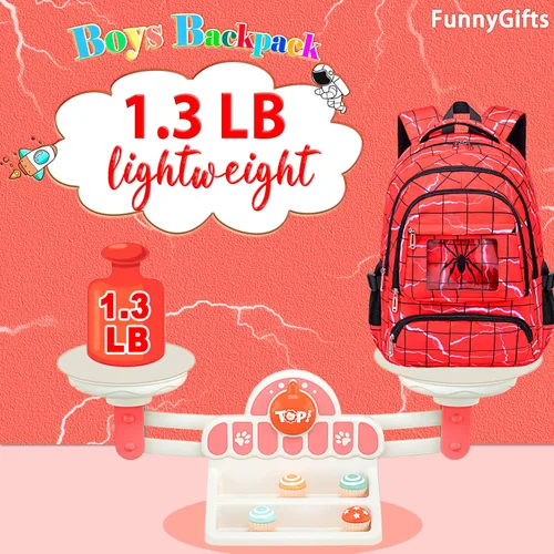 Vista 7 de FunnyGifts Mochilas para niños y niñas, mochila escolar para escuela primaria y preescolar para niños de 4, 5, 6, 7, 8, 9, 10, 11, 12