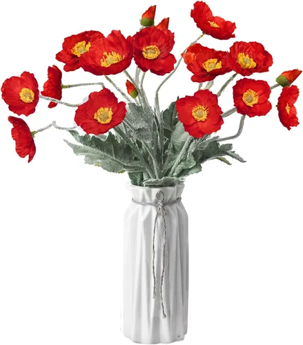 Vista 10 de Flores artificiales, 5 unidades, flores de amapolas, flores artificiales de seda para el hogar, oficina, boda, decoración al aire libre (negro)