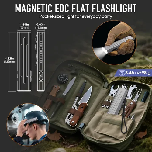 Vista 2 de Hoxida Linterna EDC recargable de alto lúmenes, mini linterna de bolsillo con botón estroboscópico táctico, linterna plana pequeña EDC magnética