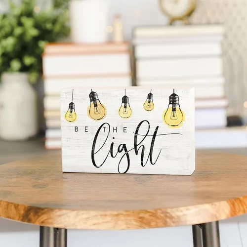 Vista 5 de Simply Said, INC Letrero de madera rústica envejecida de 3.5 x 5.25 pulgadas, con texto en inglés "Small Talk", "Be The Light" STR1465