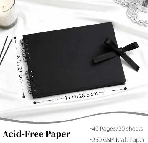 Vista 3 de Vienrose Álbum de recortes de 80 páginas, álbum de fotos de bricolaje con accesorios, libro de recuerdos de papel kraft negro para bodas