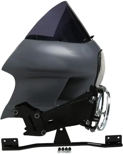 Vista 5 de TCT-MOTORPARTS 7" Cobertura de carenado delantero superior, parabrisas, faro con kits de montaje para Harley Dyna Street Bob, Low Rider, FXR