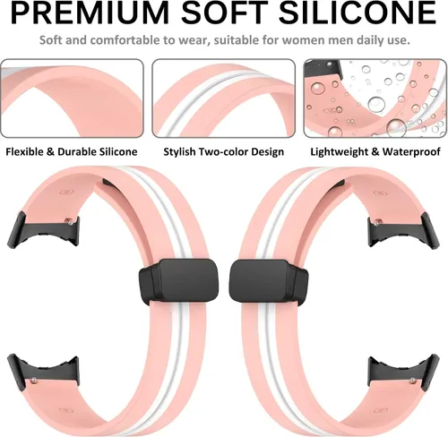 Vista 3 de Miimall Compatible con Google Pixel Watch/Pixel Watch 2 bandas de silicona, hebilla magnética de silicona suave impermeable pulsera deportiva