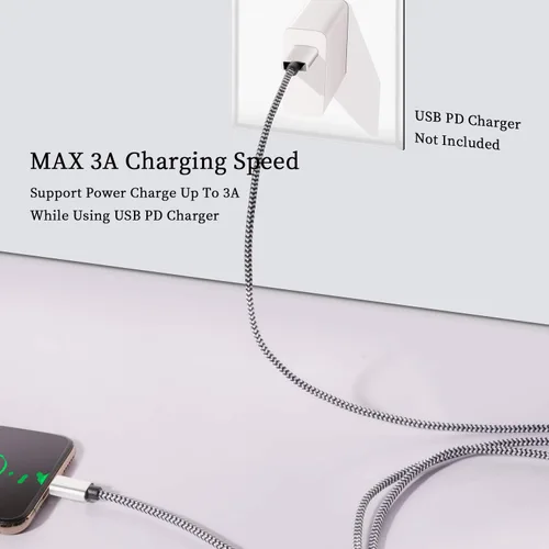 Vista 3 de QQLIKE Cable USB C, paquete de 5 (6 pies) cable trenzado de nailon tipo C de carga rápida 3A