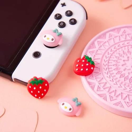 Vista 6 de PERFECTSIGHT Lindos empuñaduras de pulgar para Nintendo Switch OLEDLite, tapas de silicona suave de anime, 4 piezas Kawaii 3D Analog Stick Button