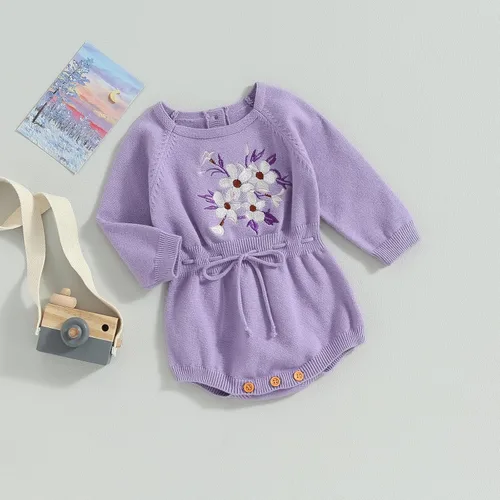 Vista 10 de ZAXARRA Suéter de bebé niña mameluco suéter de punto bordado flor sudadera mameluco ropa de otoño infantil