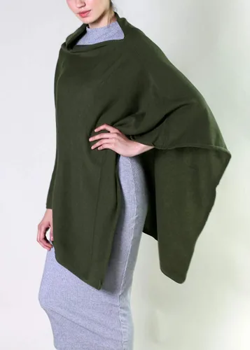 Vista 3 de Suéter de punto Poncho de punto para mujer, algodón orgánico, hilo amoroso, Verde jaspeado