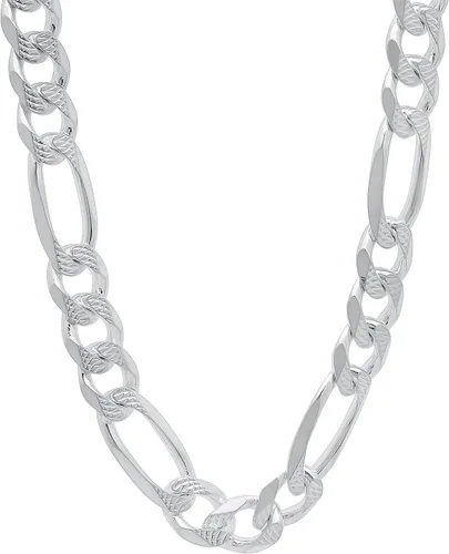 Vista 8 de The Bling Factory 9.5mm .925 Sterling Silver Diamond-Cut Flat Figaro Chain Necklace