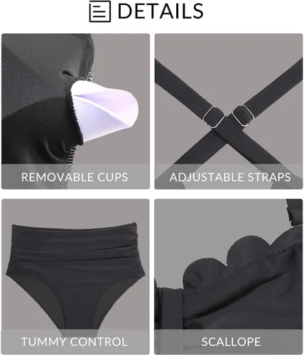 Vista 5 de Yonique Trajes de baño tankini de 2 piezas para mujer, tallas grandes, fruncidos, Peplum, trajes de baño festoneados