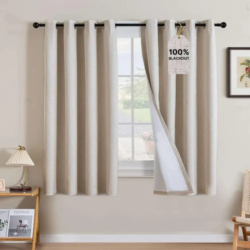 Vista 48 de H.VERSAILTEX Cortinas 100% opacas con aislamiento térmico, texturizadas, de lino, con bloqueo completo de calor y luz, para sala de estar y Negro
