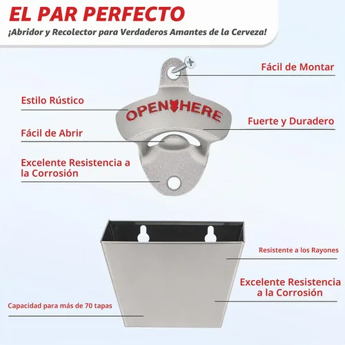 Vista 4 de kilofly 2 juegos de abrebotellas de cerveza tapa colector cubo hombre cueva regalo montado en la pared