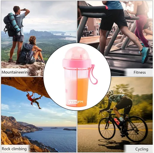 Vista 7 de Taza de agua creativa, una taza de dos bebidas diferentes, dos pajitas, para exteriores, para acampar, senderismo, mochileros, viajes, oficina