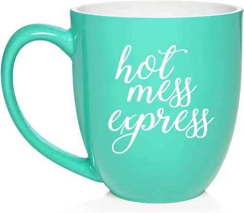 Vista 9 de Daylor Hot Mess Express - Taza de café de cerámica divertida para ella, él, amigo, compañero de trabajo, esposa, esposo (11 onzas, azul)